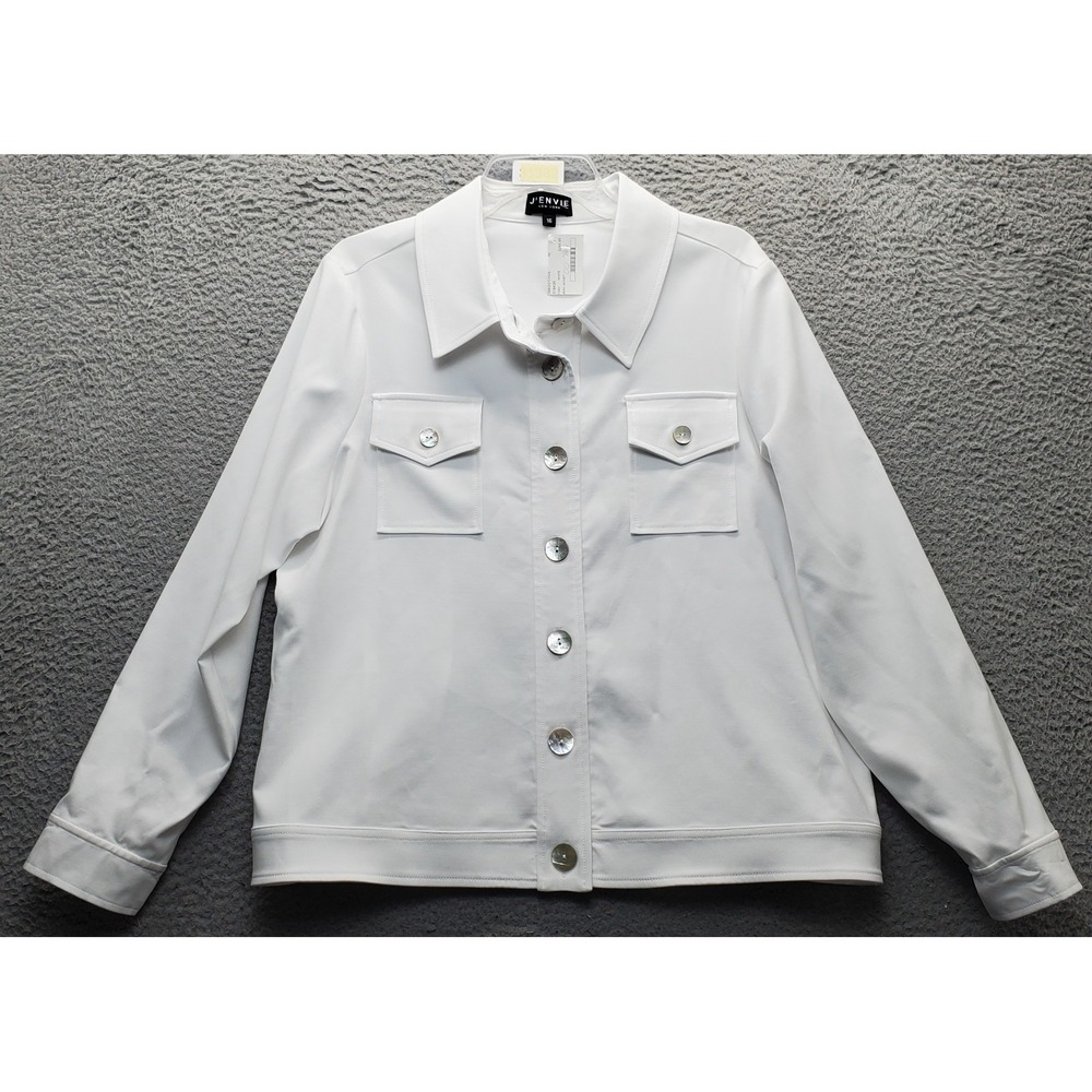 J'envie Trucker Jacket Womens 16 White Denim Stretch‎ Long Sleeve Button Front